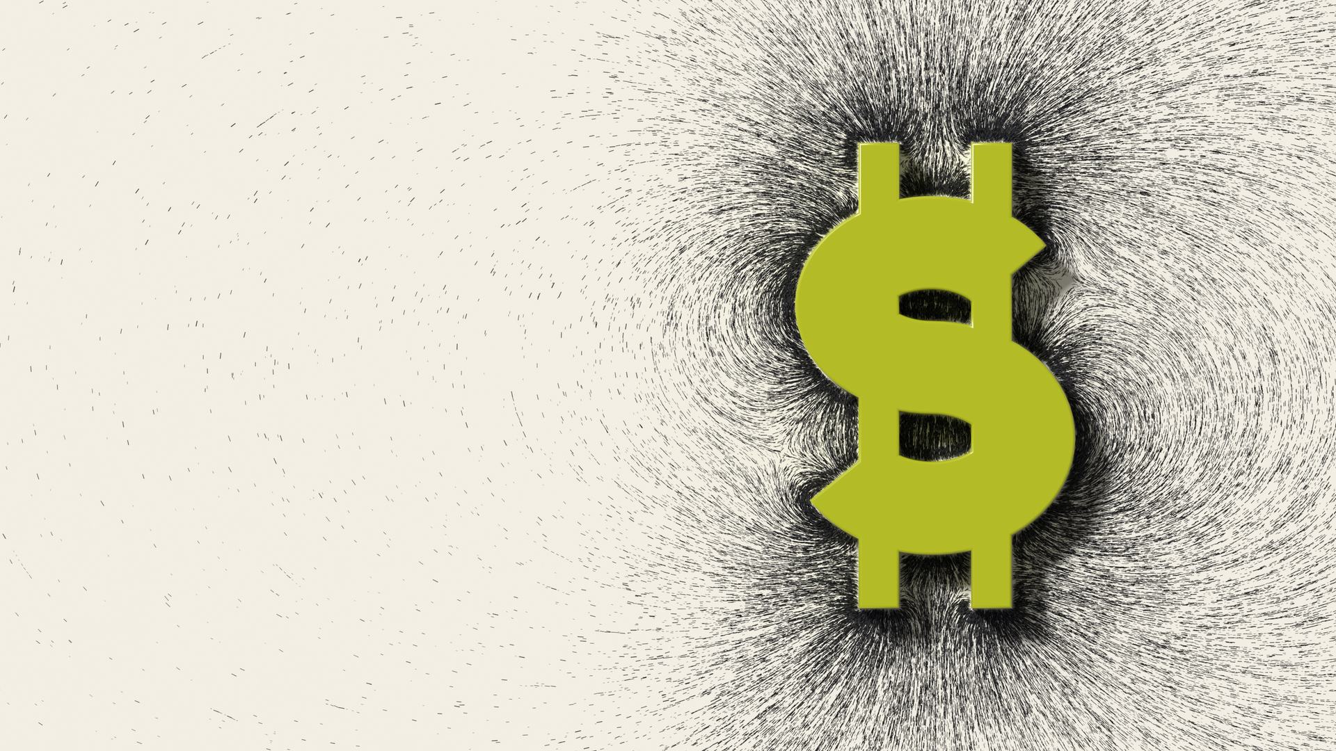 The Social Matter Payments dollar sign inside a field of iron filings